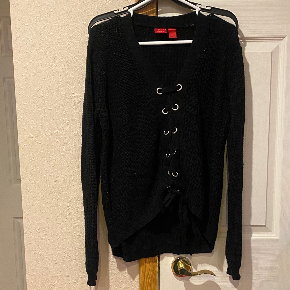 Daytrip Black Lace-Up Sweater